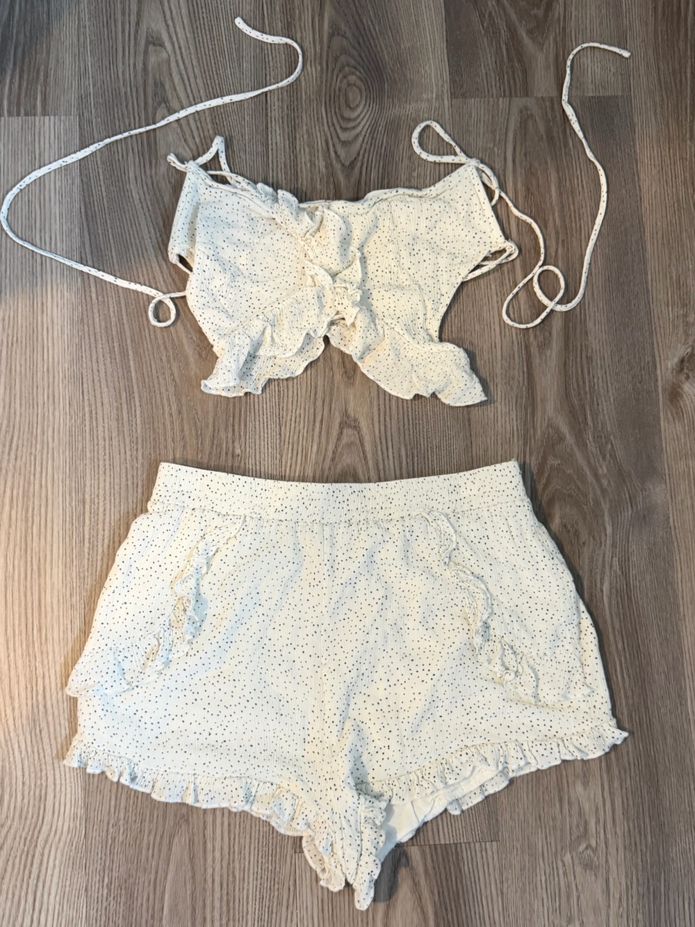 High-Waist Cream Eyelet Ruffle Shorts